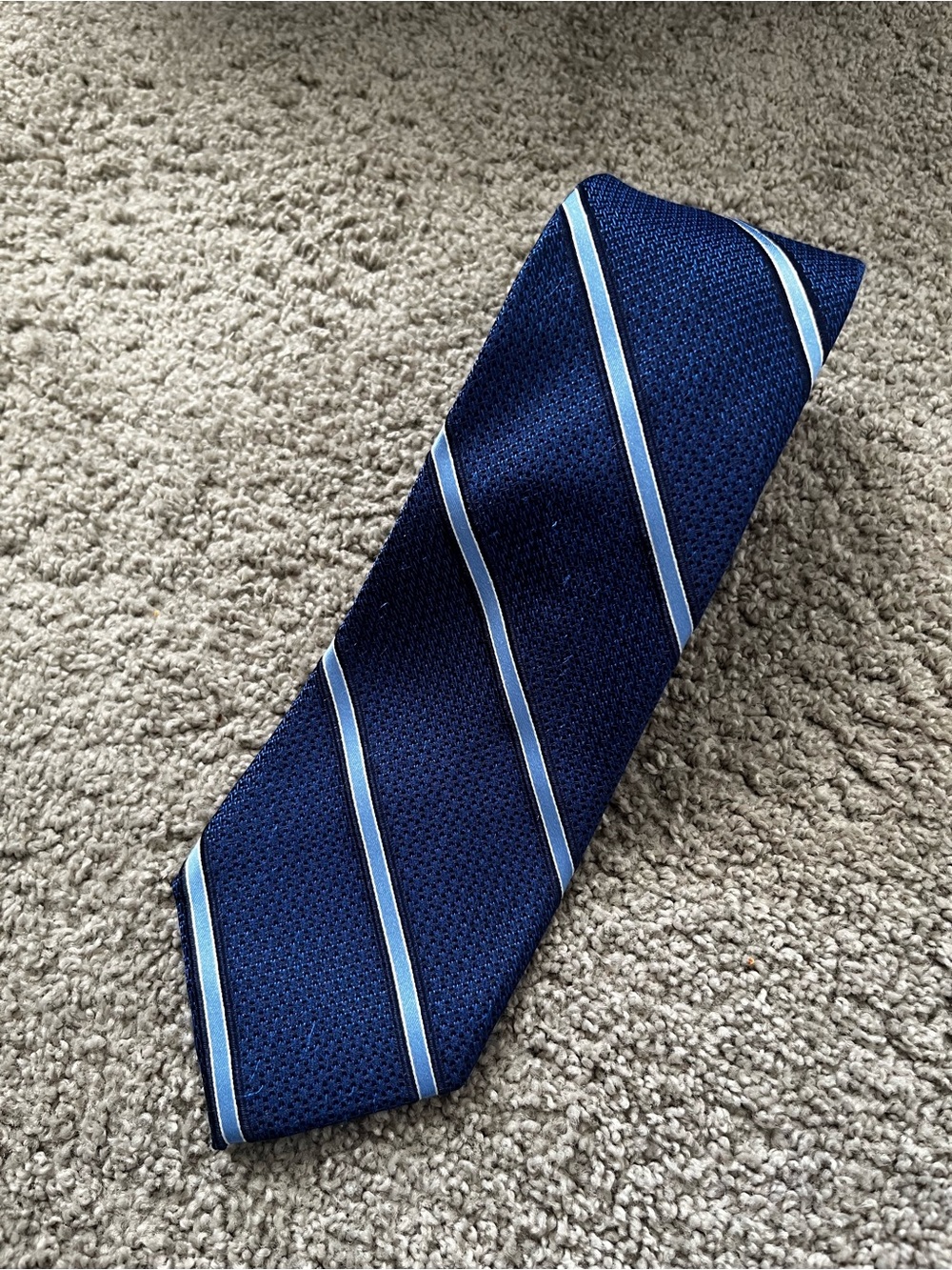 Michael Kors - Silk Navy Blue Tie with Light Blue and White Stripes